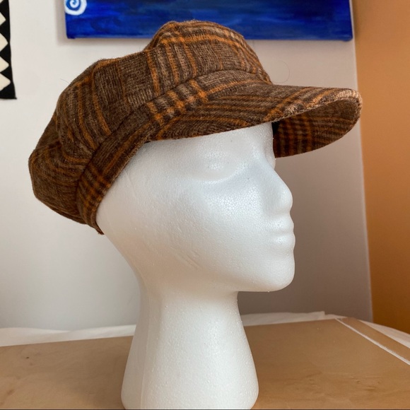 Womens Brown Plaid Hat with Brim Checkered Brown - Picture 2 of 8